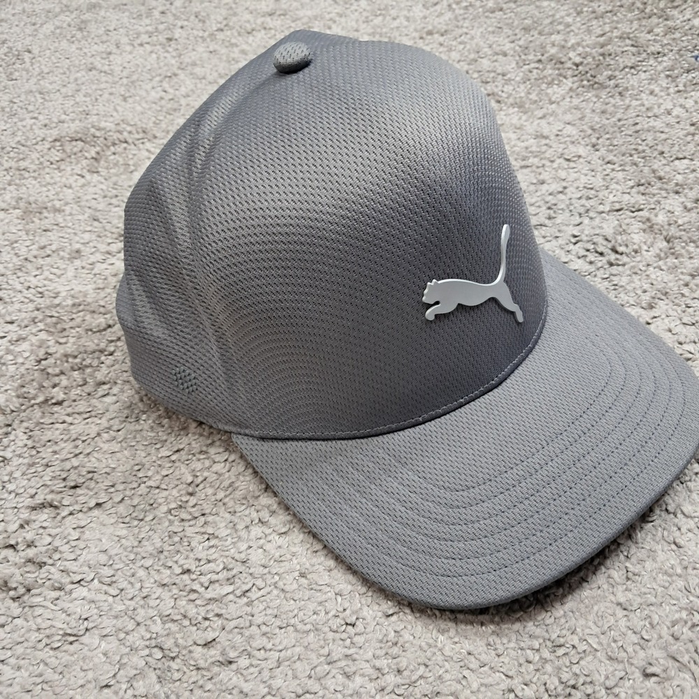 Puma Mens DryCell Mesh Performance Baseball Cap Grey Silver Logo Hat H38
